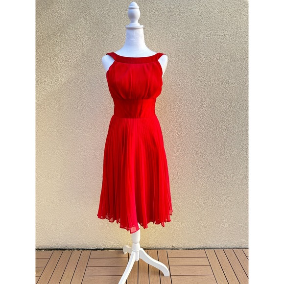 1940s Custom Tailored Kerrybrooke Halter Neck Red Pleated Dress - Picture 1 of 7